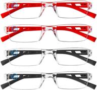 👓 olivena fashion rectangle eyewear frame, reading glasses [+1.00 magnification], blue light blocking glasses for women and men, computer reading glasses (2 black + 2 red) logo