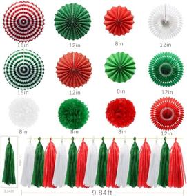 img 3 attached to 🎓 Graduations Christmas St. Patrick's Day Party Decorations: Meiduo Hanging Paper Fans, Pom Poms Flowers, Tissue Tassel Garland in Red, Green, and White