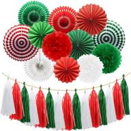 🎓 graduations christmas st. patrick's day party decorations: meiduo hanging paper fans, pom poms flowers, tissue tassel garland in red, green, and white логотип