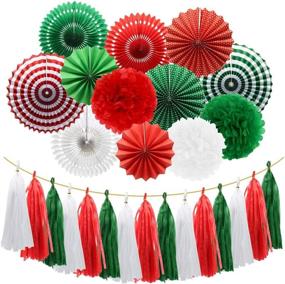 img 4 attached to 🎓 Graduations Christmas St. Patrick's Day Party Decorations: Meiduo Hanging Paper Fans, Pom Poms Flowers, Tissue Tassel Garland in Red, Green, and White