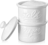 dowan ceramic salt and pepper cellar set - vintage mason bowls with lid - 8 oz capacity - ideal for himalayan, kosher, and sea salts - white (pack of 2) логотип