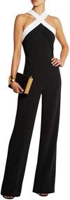 img 4 attached to Stylish Appliques Patchwork Jumpsuit: Flattering Shoulder Cocktail Attire for Women