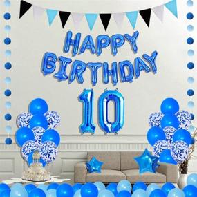 img 4 attached to 🎉 Сет "Succris 10TH Blue Theme" для декорирования дня рождения - голубой набор, включающий голубой баннер "С днем рождения", гирлянду с голубыми кружевами, треугольный флаговый баннер, конфетти-шарики и голубую цифру 10.