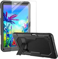 jsusou lg g pad 5 10.1 case with tempered glass - full body protection, kickstand, shockproof cover, lm-t600/ lm-t605, black logo