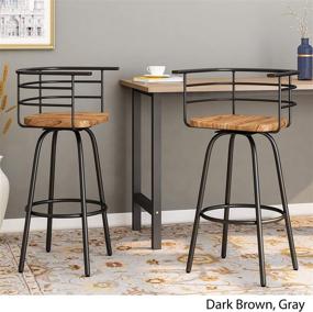 img 2 attached to 🪑 Industrial Modern Swivel Barstool Set - Christopher Knight Home Jasmine, 29" with Rubberwood Seat in Dark Brown and Gray