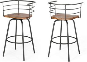 img 4 attached to 🪑 Industrial Modern Swivel Barstool Set - Christopher Knight Home Jasmine, 29" with Rubberwood Seat in Dark Brown and Gray