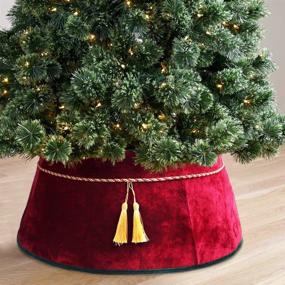 img 3 attached to 🎄 Large 25-Inch Meriwoods Christmas Tree Collar - Velvet Tree Skirt with Tassels for Country Rustic Holiday Decorations - Red & Green