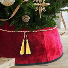img 4 attached to 🎄 Large 25-Inch Meriwoods Christmas Tree Collar - Velvet Tree Skirt with Tassels for Country Rustic Holiday Decorations - Red & Green