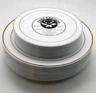 heavyweight plastic disposable plates with gold rim - pack of 60 (30 dinner plates, 30 salad plates) for weddings, banquets, parties, anniversaries, birthdays, holidays, picnics - bpa free (gold rim) logo