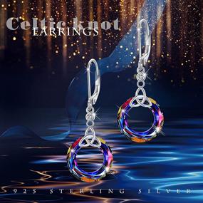 img 2 attached to 💎 Sterling Silver Crystal Dangle Earrings - Celtic Knot Circle Volcano Crystal Hoops - Elegant Earrings for Women and Girls