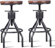 🪑 pair of vintage industrial bar stools - adjustable round wood metal swivel stools - cast iron base - farmhouse kitchen counter height stools (23-30 inches) логотип