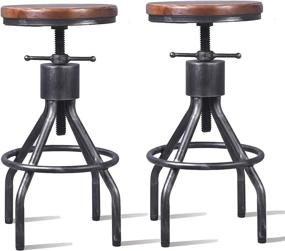 img 4 attached to 🪑 Pair of Vintage Industrial Bar Stools - Adjustable Round Wood Metal Swivel Stools - Cast Iron Base - Farmhouse Kitchen Counter Height Stools (23-30 Inches)