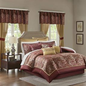 img 3 attached to 🛏️ Brystol 24 Piece Room in a Bag Faux Silk Comforter Jacquard Paisley Design with Matching Curtains - Queen Size (90 in x 90 in), Red - All Season Bedding Set | Hypoallergenic & Down Alternative