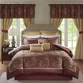 img 4 attached to 🛏️ Brystol 24 Piece Room in a Bag Faux Silk Comforter Jacquard Paisley Design with Matching Curtains - Queen Size (90 in x 90 in), Red - All Season Bedding Set | Hypoallergenic & Down Alternative