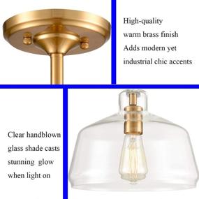 img 2 attached to 🔆 Stylish Semi Flush Mount Glass Ceiling Light Fixture with Gold Finish - Modern Brass Ceiling Lighting