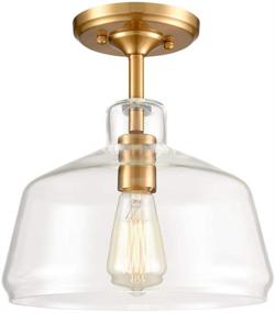 img 3 attached to 🔆 Stylish Semi Flush Mount Glass Ceiling Light Fixture with Gold Finish - Modern Brass Ceiling Lighting