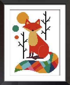 img 2 attached to 🦊 Joy Sunday Cross Stitch Kits: Stamped Seven Color Fox, Easy Patterns for Girls Crafts, Embroidery Supplies for Needlework - Animal Series