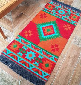 img 4 attached to 🏖️ Discover the Exquisite Secret Sea Collection: Mexican Area Rug, Double Sided, Washable in Red and Orange-Turquoise (2' x 4')