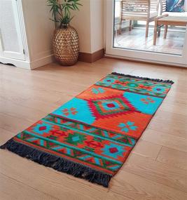 img 2 attached to 🏖️ Discover the Exquisite Secret Sea Collection: Mexican Area Rug, Double Sided, Washable in Red and Orange-Turquoise (2' x 4')