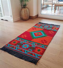 img 3 attached to 🏖️ Discover the Exquisite Secret Sea Collection: Mexican Area Rug, Double Sided, Washable in Red and Orange-Turquoise (2' x 4')