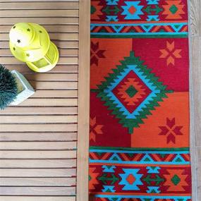 img 1 attached to 🏖️ Discover the Exquisite Secret Sea Collection: Mexican Area Rug, Double Sided, Washable in Red and Orange-Turquoise (2' x 4')