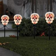 🎃 goothy halloween skulls pathway markers lights, set of 4 grimace lights with stake, 7ft connectable halloween pathway string lights for garden patio walkway home party decoration, black wire logo