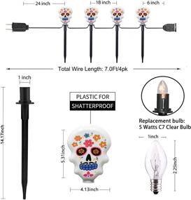 img 3 attached to 🎃 Goothy Halloween Skulls Pathway Markers Lights, Set of 4 Grimace Lights with Stake, 7Ft Connectable Halloween Pathway String Lights for Garden Patio Walkway Home Party Decoration, Black Wire