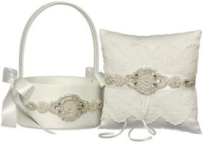 img 4 attached to 👰 LAPUDA Beautiful Hand-Beaded Ivory Wedding Flower Basket & Ring Pillow Set: Elegant Appearance with Pearl Accent (1 Basket and 1 Pillow)