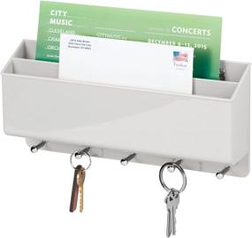 img 4 attached to mDesign Wall Mount Plastic Divided Mail Organizer Storage Basket - 2 Sections, 5 Metal 📬 Peg Hooks - Entryway, Mudroom, Hallway, Kitchen, Office - Holds Letters, Magazines, Coats, Keys - Light Gray