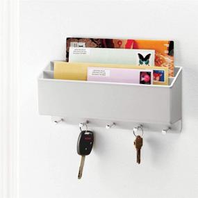 img 3 attached to mDesign Wall Mount Plastic Divided Mail Organizer Storage Basket - 2 Sections, 5 Metal 📬 Peg Hooks - Entryway, Mudroom, Hallway, Kitchen, Office - Holds Letters, Magazines, Coats, Keys - Light Gray