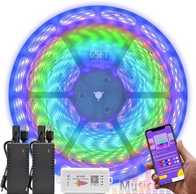 img 4 attached to 🎶 Enhanced 20M Music Color Chasing LED Strip Light Kit, 65.6ft 24V IP65 Waterproof RGB LED Tape Light, Works With SP107E and Supports iOS Android, Ideal for Home Decorations
