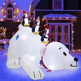 img 4 attached to 🎄 7.7(L) x 6 FT(H) Juegoal Christmas Inflatables: Lighted Polar Bear with Three Penguins - Blow Up White Bear Happy Fishing Penguin, Ideal for Indoor Outdoor Xmas Winter Decor Lawn Yard Garden Decoration