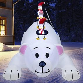 img 3 attached to 🎄 7.7(L) x 6 FT(H) Juegoal Christmas Inflatables: Lighted Polar Bear with Three Penguins - Blow Up White Bear Happy Fishing Penguin, Ideal for Indoor Outdoor Xmas Winter Decor Lawn Yard Garden Decoration