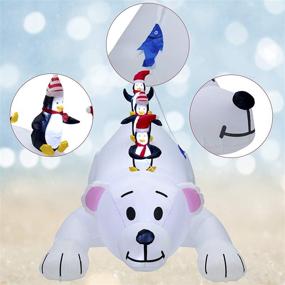 img 1 attached to 🎄 7.7(L) x 6 FT(H) Juegoal Christmas Inflatables: Lighted Polar Bear with Three Penguins - Blow Up White Bear Happy Fishing Penguin, Ideal for Indoor Outdoor Xmas Winter Decor Lawn Yard Garden Decoration