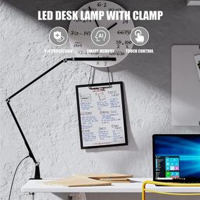 img 2 attached to 💡 Efficient Eye-Caring LED Desk Lamp with Adjustable Swing Arm, 72 LED, 5 Color Modes and 5 Brightness Levels - Office Lamp with Touch Control and Memory Function, Black