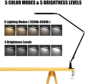 img 3 attached to 💡 Efficient Eye-Caring LED Desk Lamp with Adjustable Swing Arm, 72 LED, 5 Color Modes and 5 Brightness Levels - Office Lamp with Touch Control and Memory Function, Black