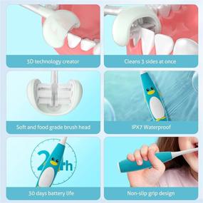 img 1 attached to 🦷 Kids Electric Toothbrush with 3 Sided Brush & Intelligent Timer - 2 Brush Heads, 5 Gears, IPX7 Waterproof, USB Cable