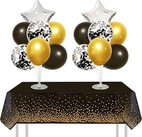 img 4 attached to Enhance Your Table Decor with Elecrainbow 2 Sets Balloon Table Stand Kit and Glittering Black Table Cloth: Includes Black Pearl & Confetti Balloons, Gold Metal Balloons, Silver Star Balloons