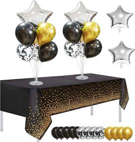 img 2 attached to Enhance Your Table Decor with Elecrainbow 2 Sets Balloon Table Stand Kit and Glittering Black Table Cloth: Includes Black Pearl & Confetti Balloons, Gold Metal Balloons, Silver Star Balloons