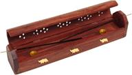 🔥 raajsee elegant handcrafted wooden brown incense stick holder burner storage coffin box - ash catcher with exquisite brass inlay -home decor & accessories -meditation -ideal gift for all occasions, 12x2 inch логотип