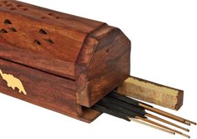 img 2 attached to 🔥 Raajsee Elegant Handcrafted Wooden Brown Incense Stick Holder Burner Storage Coffin Box - Ash Catcher with Exquisite Brass Inlay -Home Decor & Accessories -Meditation -Ideal Gift for All Occasions, 12x2 inch