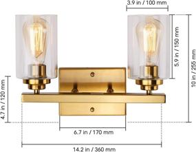 img 3 attached to Brass Vanity Light with Clear Glass Shades for Bathroom, Kitchen, Living Room - Vintage Wall Sconces Fixture, 2 Lights, Over Mirror Lighting for Hallway, Bedroom