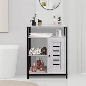 img 3 attached to 🔳 LELELINKY Vintage White Storage Cabinet: 3 Shelves, 1 Cupboard, Floor Freestanding Organizer for Kitchen, Bedroom, Livingroom – Wooden Cabinet with Metal Frame