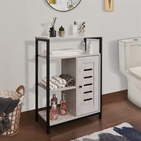 img 1 attached to 🔳 LELELINKY Vintage White Storage Cabinet: 3 Shelves, 1 Cupboard, Floor Freestanding Organizer for Kitchen, Bedroom, Livingroom – Wooden Cabinet with Metal Frame