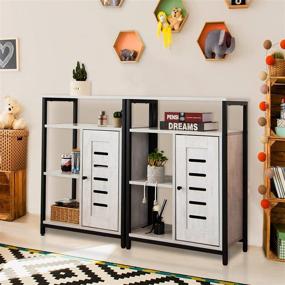 img 2 attached to 🔳 LELELINKY Vintage White Storage Cabinet: 3 Shelves, 1 Cupboard, Floor Freestanding Organizer for Kitchen, Bedroom, Livingroom – Wooden Cabinet with Metal Frame