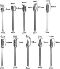 img 2 attached to 🔧 Yakamoz 10pcs 1/8 Inch (3mm) Shank Single Cut Tungsten Steel Carbide Rotary Burrs Set for Woodworking Drilling Carving Engraving Tools