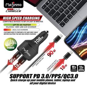 img 2 attached to 🔌 108W USB C Car Charger with Fast Charge PD PPS for iPhone Laptop, 90W/18W Super Fast Charger Type C QC 3.0 Cigarette Lighter Adapter for MacBook iPad Pixel, Majinno USB C Chargers, Type C Car Charger