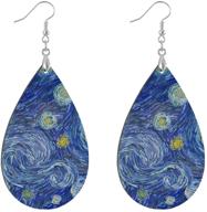 🌌 gigibe starry night van gogh abstract waterdrop shape earrings: chain dangle, hinged hoop pendant earrings for women and girls. crawler hook accessories. logo