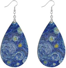 img 4 attached to 🌌 GIGIBE Starry Night Van Gogh Abstract Waterdrop Shape Earrings: Chain Dangle, Hinged Hoop Pendant Earrings for Women and Girls. Crawler Hook Accessories.