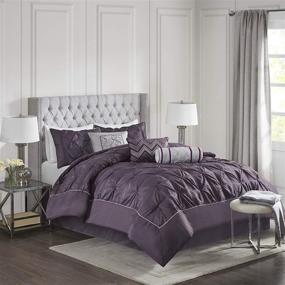 img 4 attached to Madison Park Laurel Comforter Set in Plum, King Size